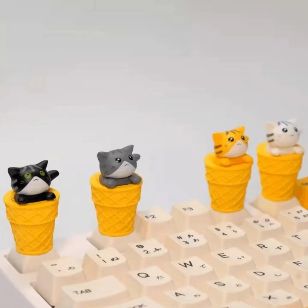 Cat Ice Cream Cone Mechanical Keyboard Keycap Ginger Cat, Tabby Cat, Tuxedo Cat, White Cat