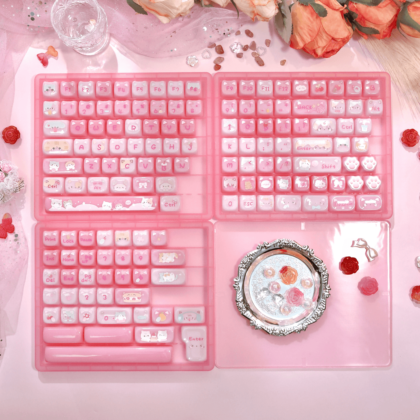 Strawberry Pudding Meow Keycap Set