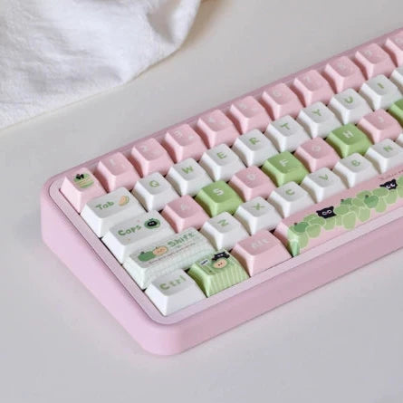 Apple Purrfection Keycap Set featuring black cat and pastel pink and green design