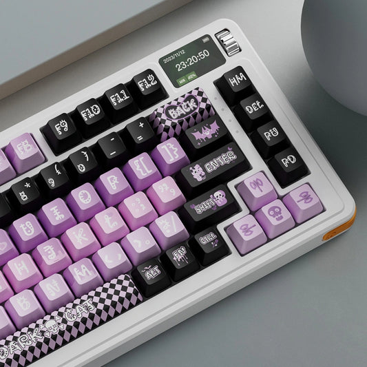 Gift for cat lovers: Dark Cat Chaos keycap set with cute Gothic and skeleton-themed designs