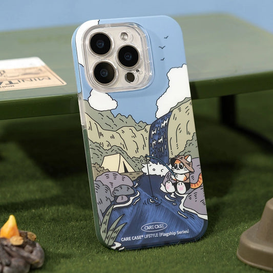 Cute camping cat illustration on phone case, perfect gift for cat and camping lovers