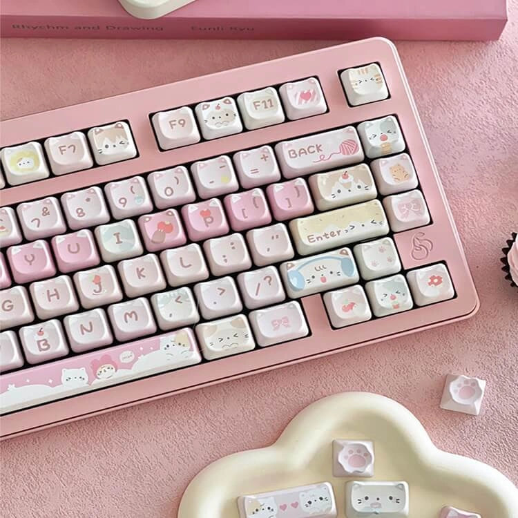 Cupcake Kitten Keycap Set - Full Overview with Keycaps Displayed