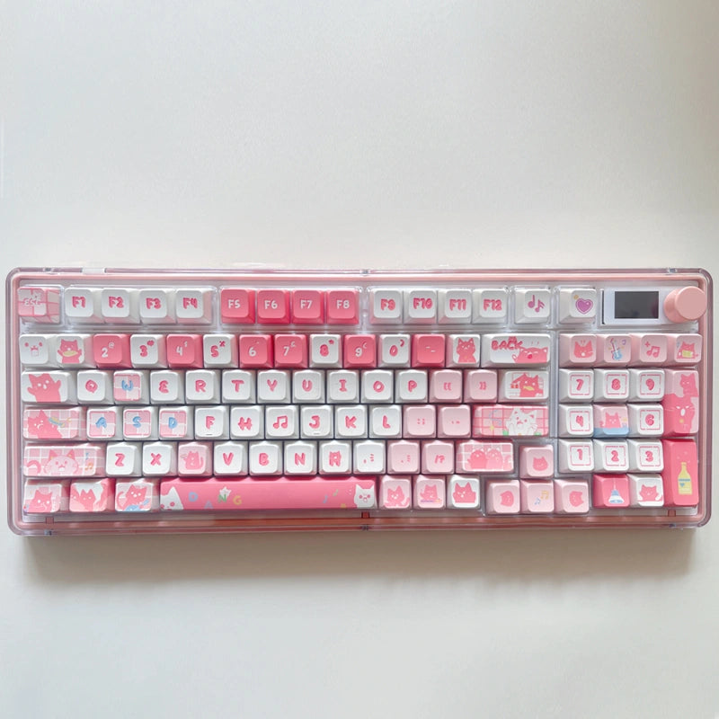 Pink and playful Jingle Paws cat keycap set for custom mechanical keyboard setup
