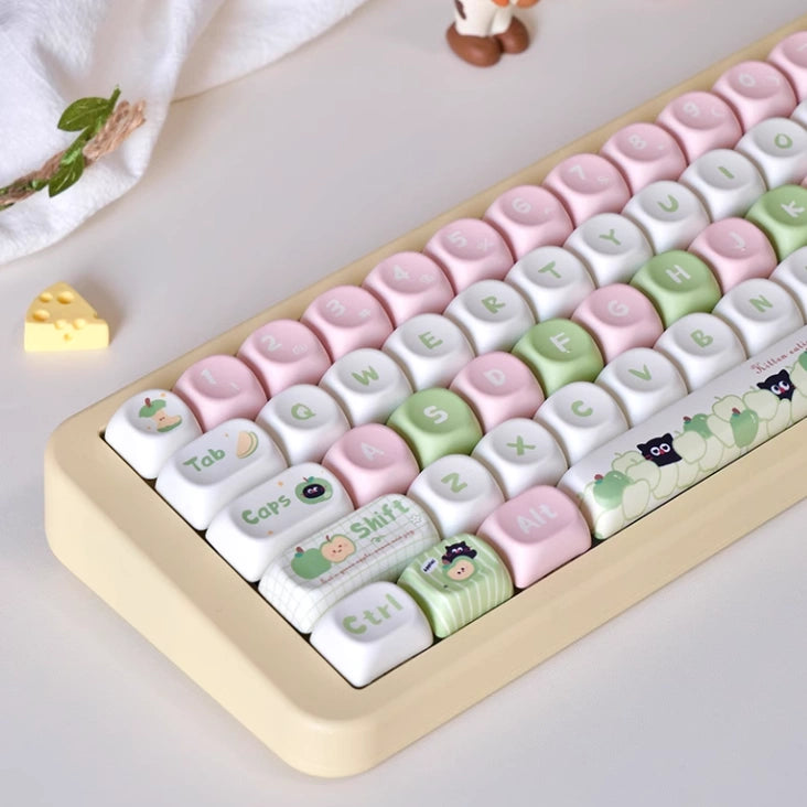 Pastel black cat and apple keycaps for mechanical keyboard enthusiasts
