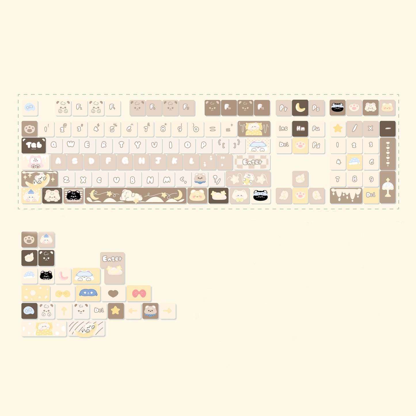 Mechanical keyboard decorated with playful Mocha Moon Cat Keycap Set for a unique look.