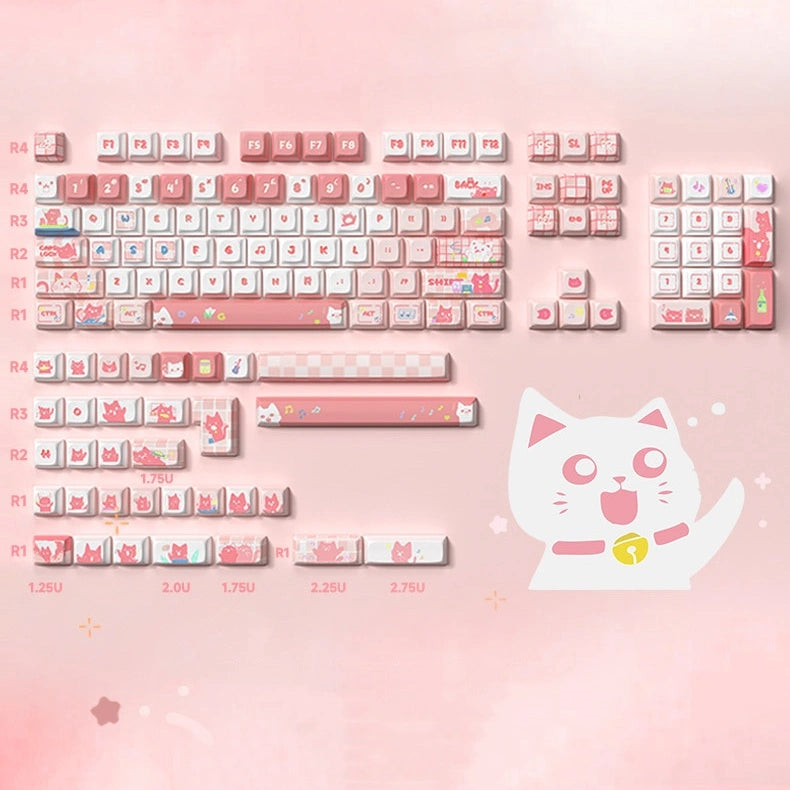 Gift-worthy Jingle Paws Keycap Set with charming cat graphics in a pink color scheme