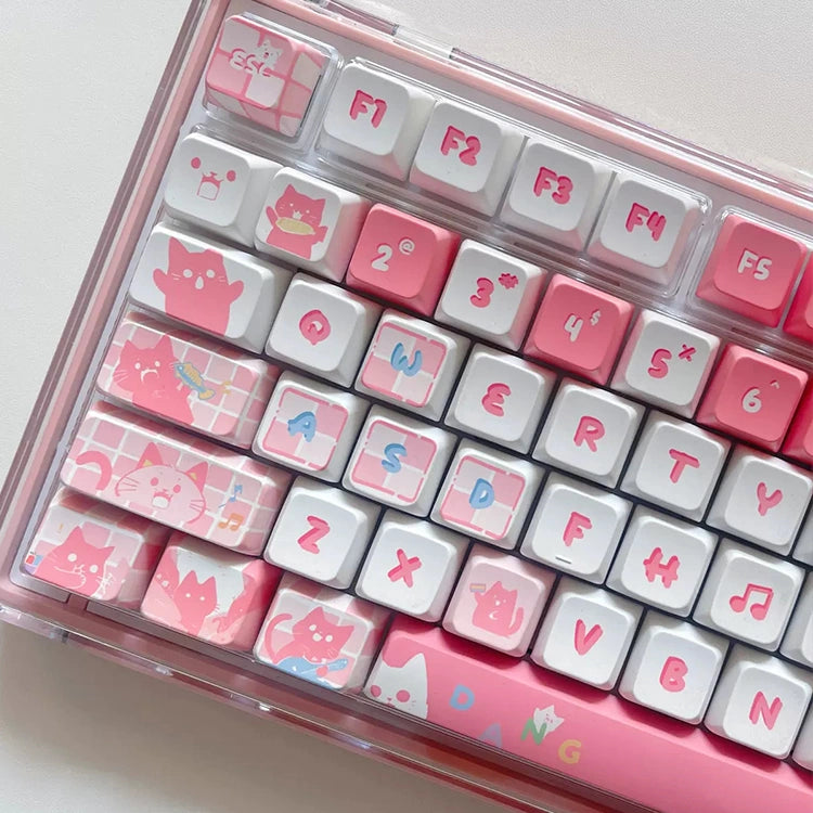 Jingle Paws Keycap Set in pink featuring cute cat designs for mechanical keyboards
