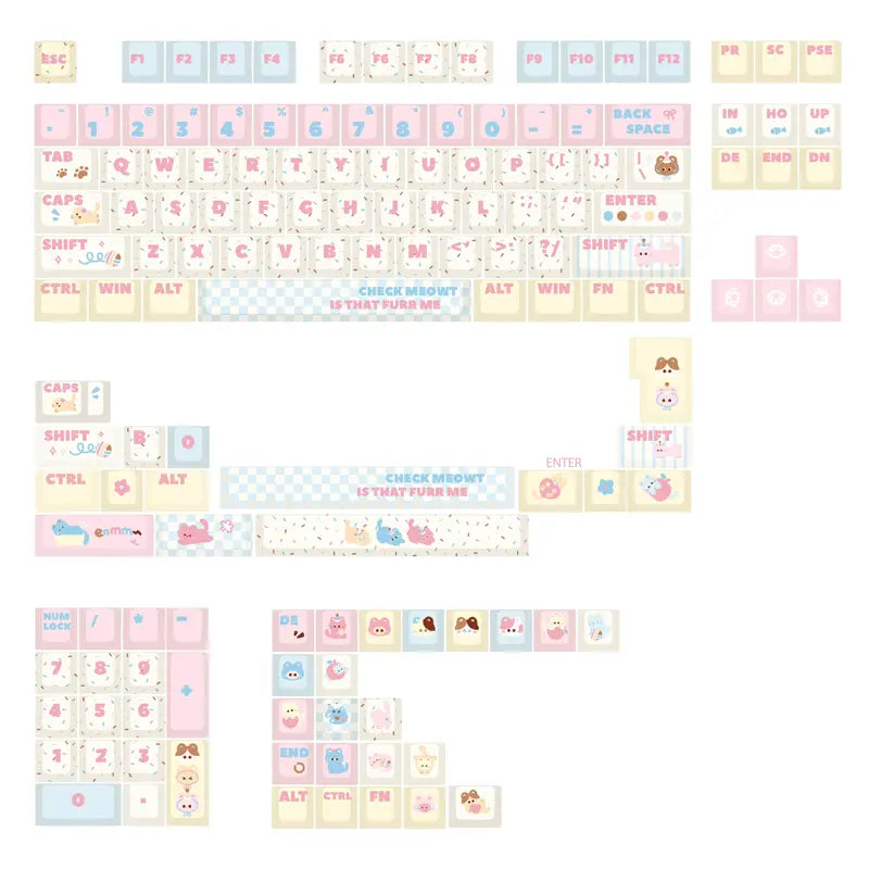 Full 140-key kawaii cat keycap set in pastel for anime and gaming setups