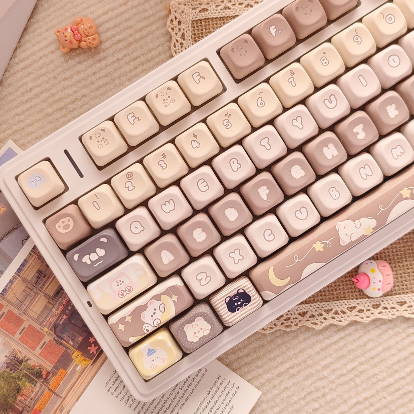 Mocha Moon Cat Keycap Set for adding charm to your mechanical keyboard with a cute design.