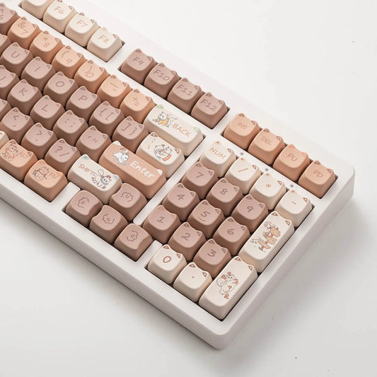 Close-up of the Naughty Cat Keycap Set displaying the detailed cat designs on the function keys.