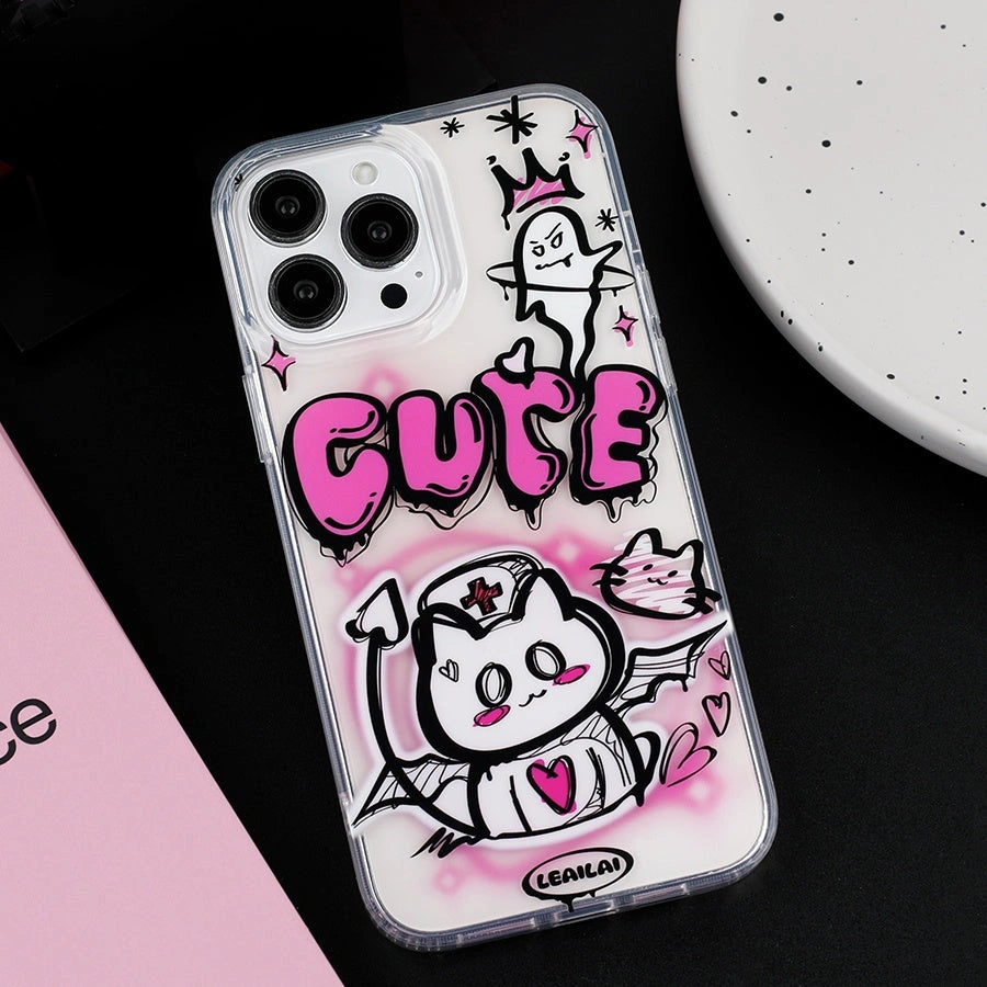 Spooky but sweet Ghost Nurse Kitty phone case in pink and black gothic style – the purrfect Halloween gift for quirky cat lovers by Cat Lady's Find!