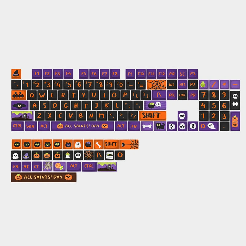 Black cat Halloween keycap set, Spooky Meow Magic, ideal for gamer girls and cat lovers.