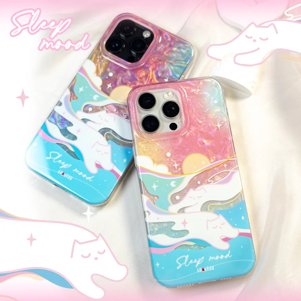Wave Cat phone case displayed on a table, perfect for ocean lovers and cat enthusiasts