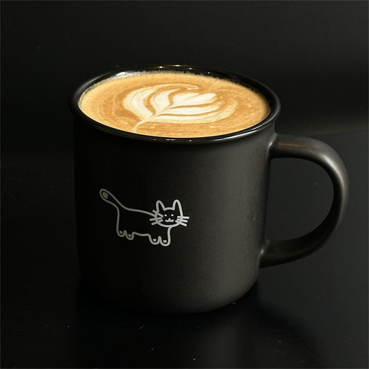 Spice Up Your Life Coffee Mug, Black Ceramic Coffee Mug, Cute Cat illustration Coffee Mug with Latte