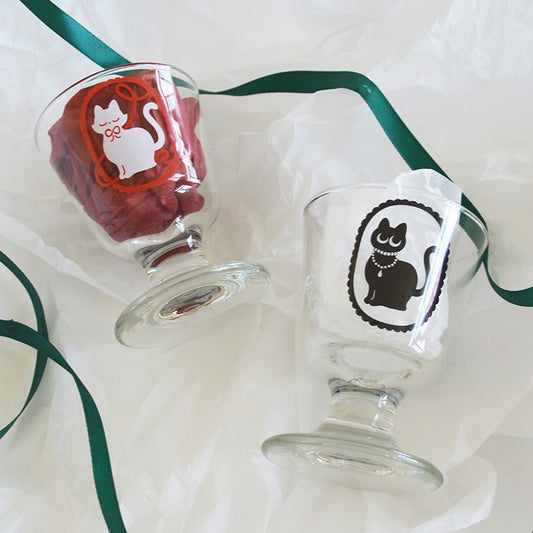 Elegant Cat Series Wine Glass, Black cat with pearl necklace, White Cat with Red Bow, pawsome gift for cat lovers