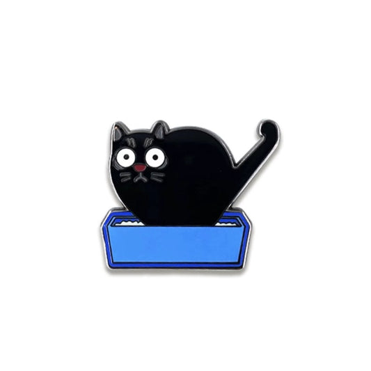 Cute Black Cat Pin, The little black cat stood over the litter box ready to go potty and yelled ''A Little Time Privacy Pin, please'', purrfect for backpack and camera strap