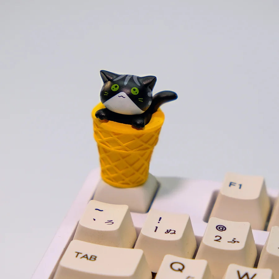 Cat Ice Cream Cone Mechanical Keyboard Keycap Tuxedo Cat