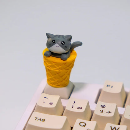 Cat Ice Cream Cone Mechanical Keyboard Keycap Tabby Cat