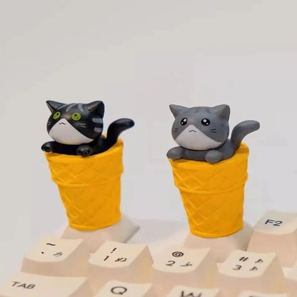 Cat Ice Cream Cone Mechanical Keyboard Keycap Tabby Cat, Tuxedo Cat