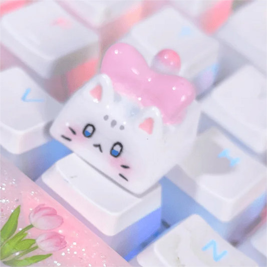3D Printing Bow Tie Cat Mechanical Keyboard Keycap Baby Pink