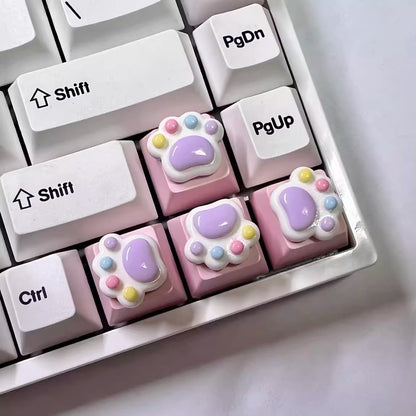 Colorful Cat Paw Arrow Keys Mechanical Keyboard Keycap Purple Paw Pink Key Caps