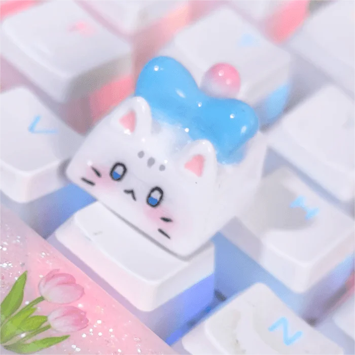 3D Printing Bow Tie Cat Mechanical Keyboard Keycap Baby Blue