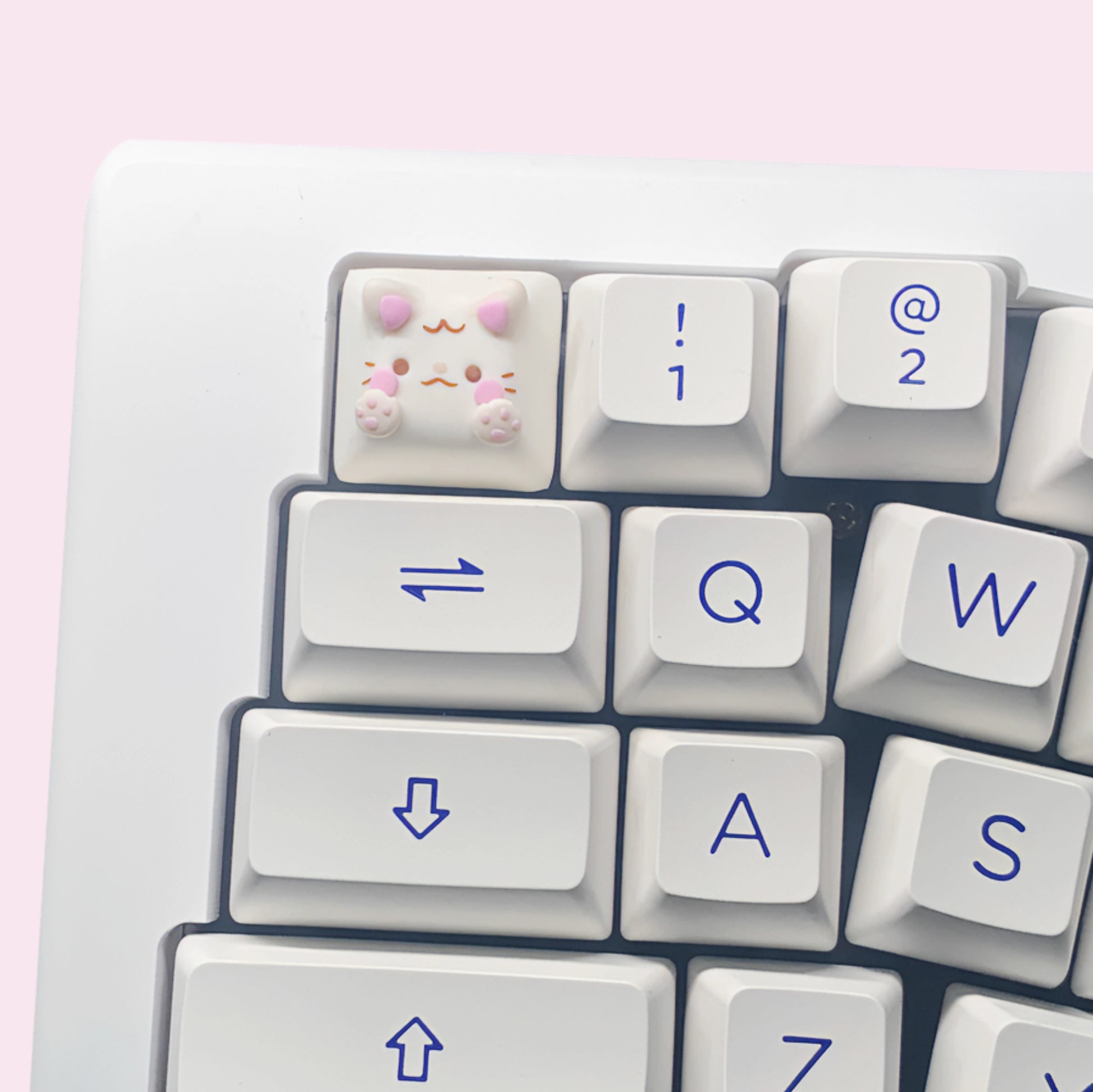 Handmade DSA Cat Mechanical Keyboard Keycap, White Cat on a White Keyboard