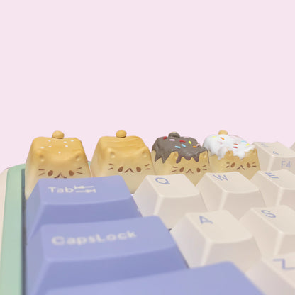 Handmade Bread Cat Mechanical Keyboard Keycap Sesame Bread, White Bread, Vanilla Bread, and Chocolate Bread on a Mechanical Keyboard