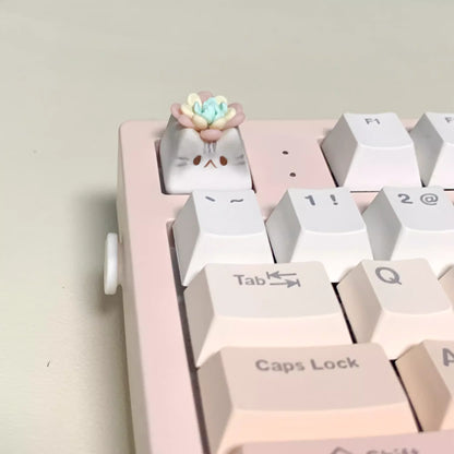 Handmade Succulents Cat Mechanical Keyboard Keycap, American Shorthair Cat