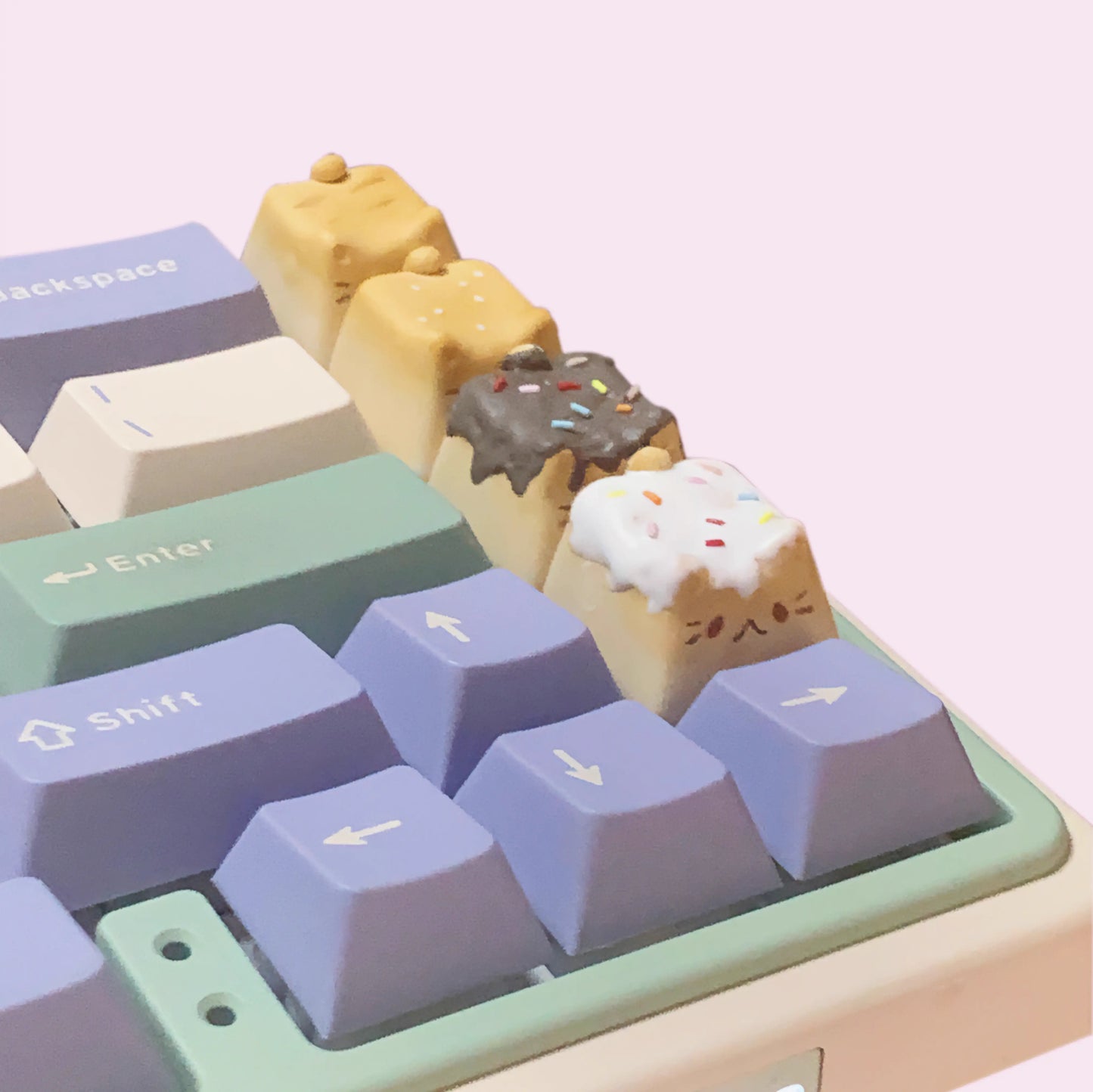 Handmade Bread Cat Mechanical Keyboard Keycap Sesame Bread, White Bread, Vanilla Bread, and Chocolate Bread on a Mechanical Keyboard