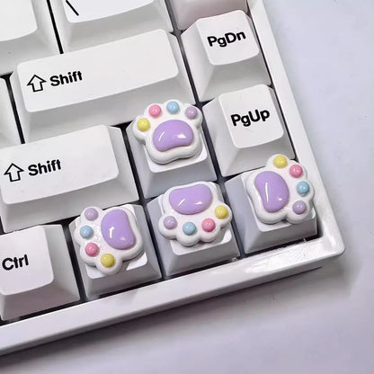 Colorful Cat Paw Arrow Keys Mechanical Keyboard Keycap Purple Paw White Key Caps