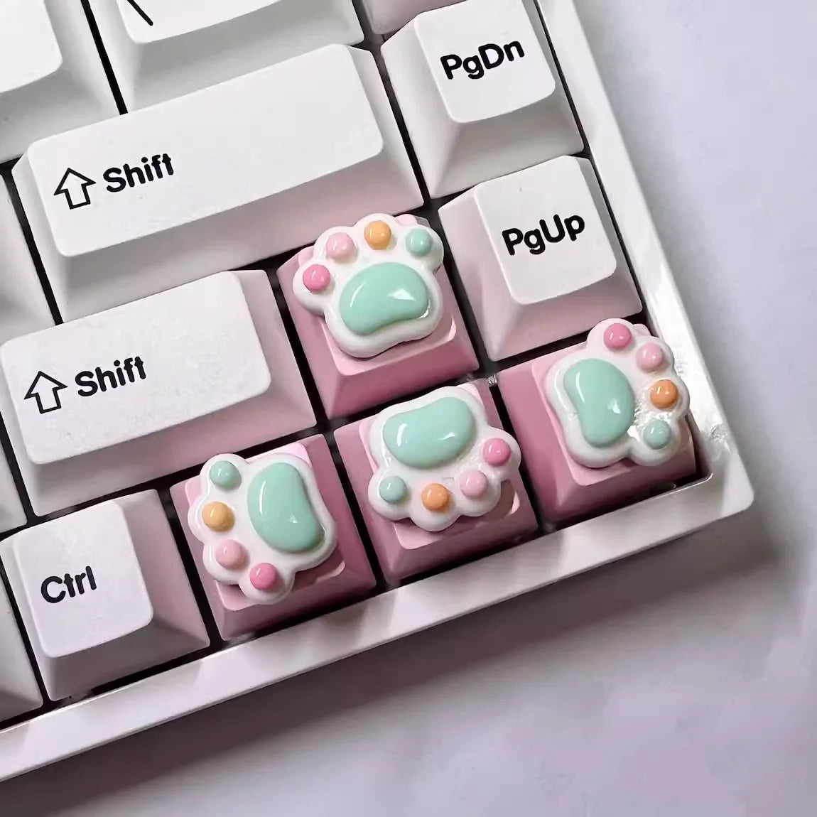 Colorful Cat Paw Arrow Keys Mechanical Keyboard Keycap Green Paw Pink Key Caps