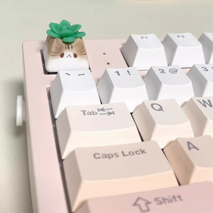 Handmade Succulents Cat Mechanical Keyboard Keycap, Tabby Cat