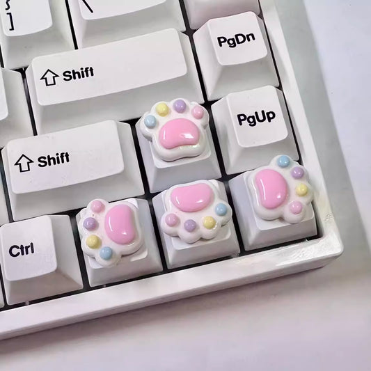 Colorful Cat Paw Arrow Keys Mechanical Keyboard Keycap Pink Paw White Key Caps