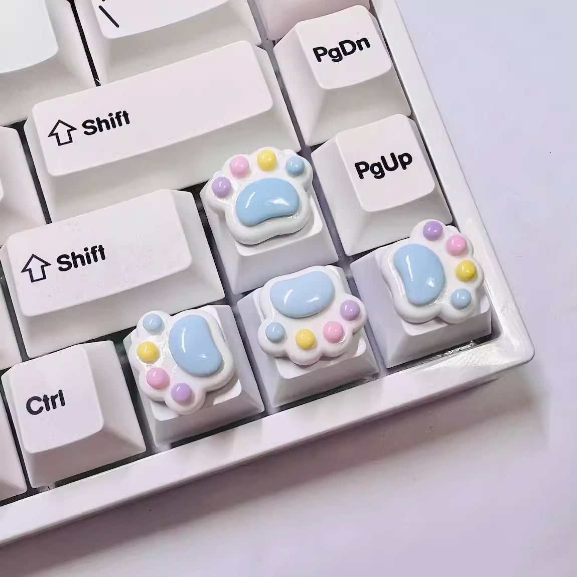 Colorful Cat Paw Arrow Keys Mechanical Keyboard Keycap Blue Paw White Key Caps