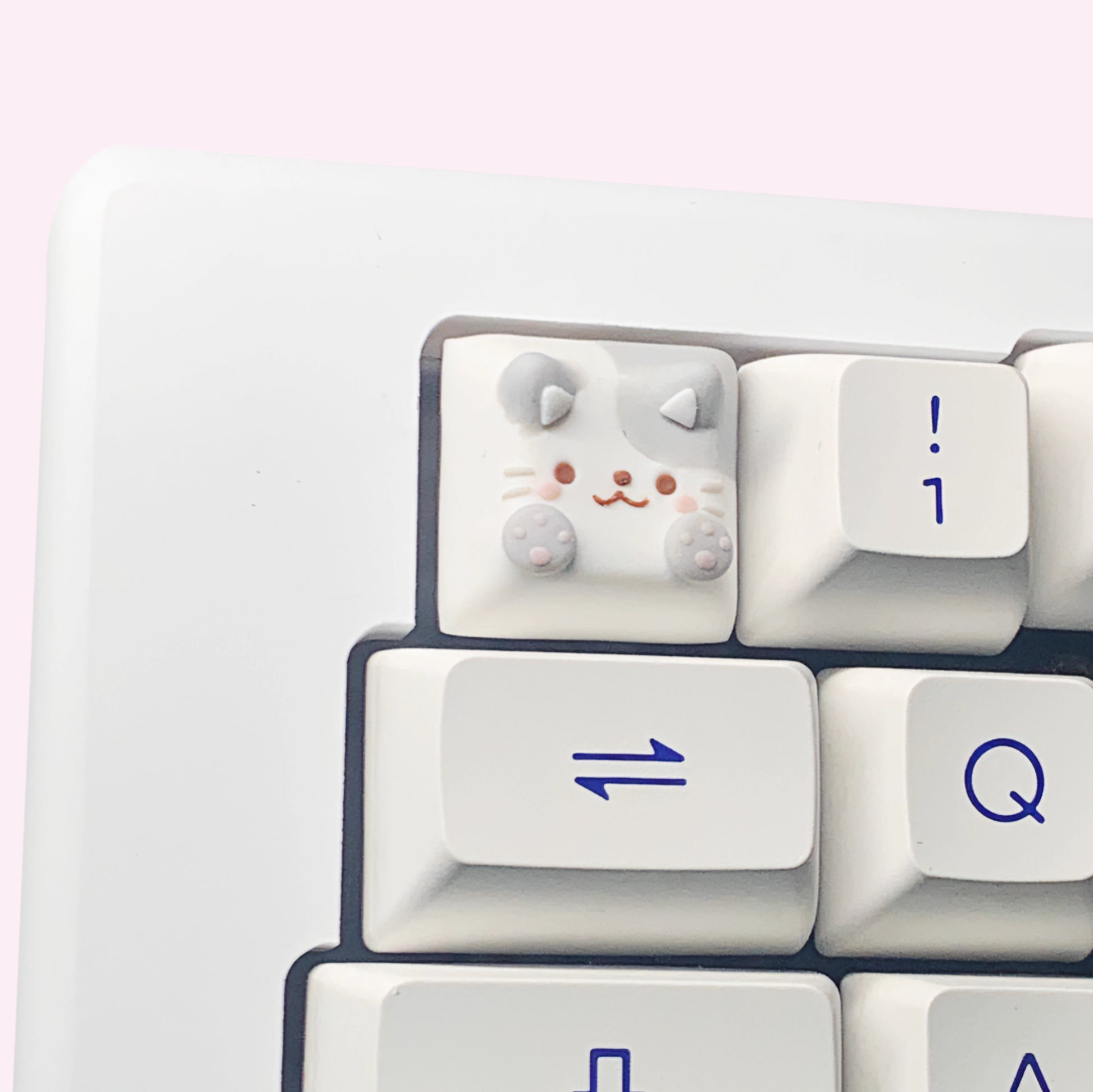 Handmade DSA Cat Mechanical Keyboard Keycap, Tabby Cat on a White Keyboard