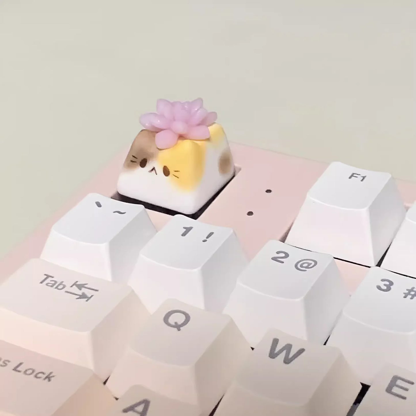 Handmade Succulents Cat Mechanical Keyboard Keycap, Calico Cat