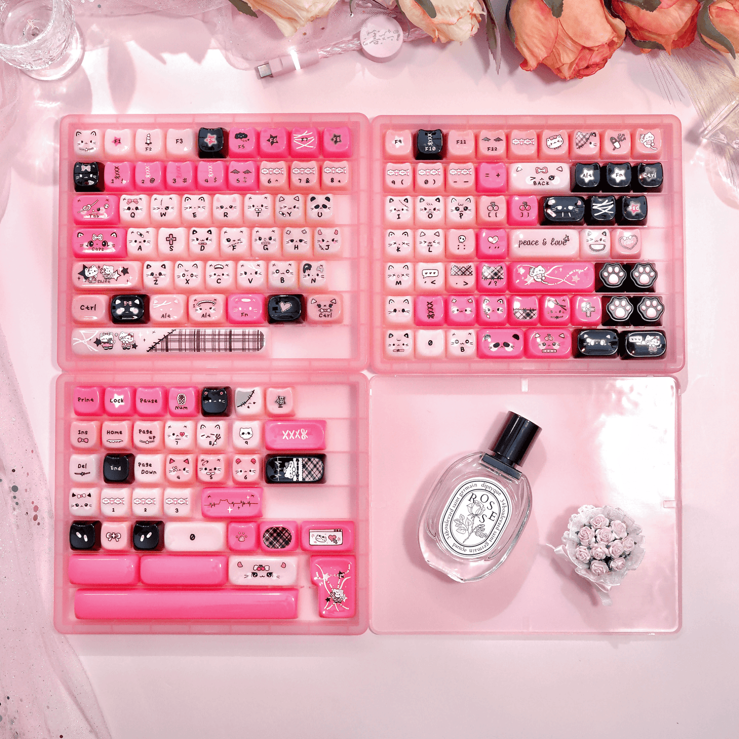 Strawberry Pudding Meow Keycap Set
