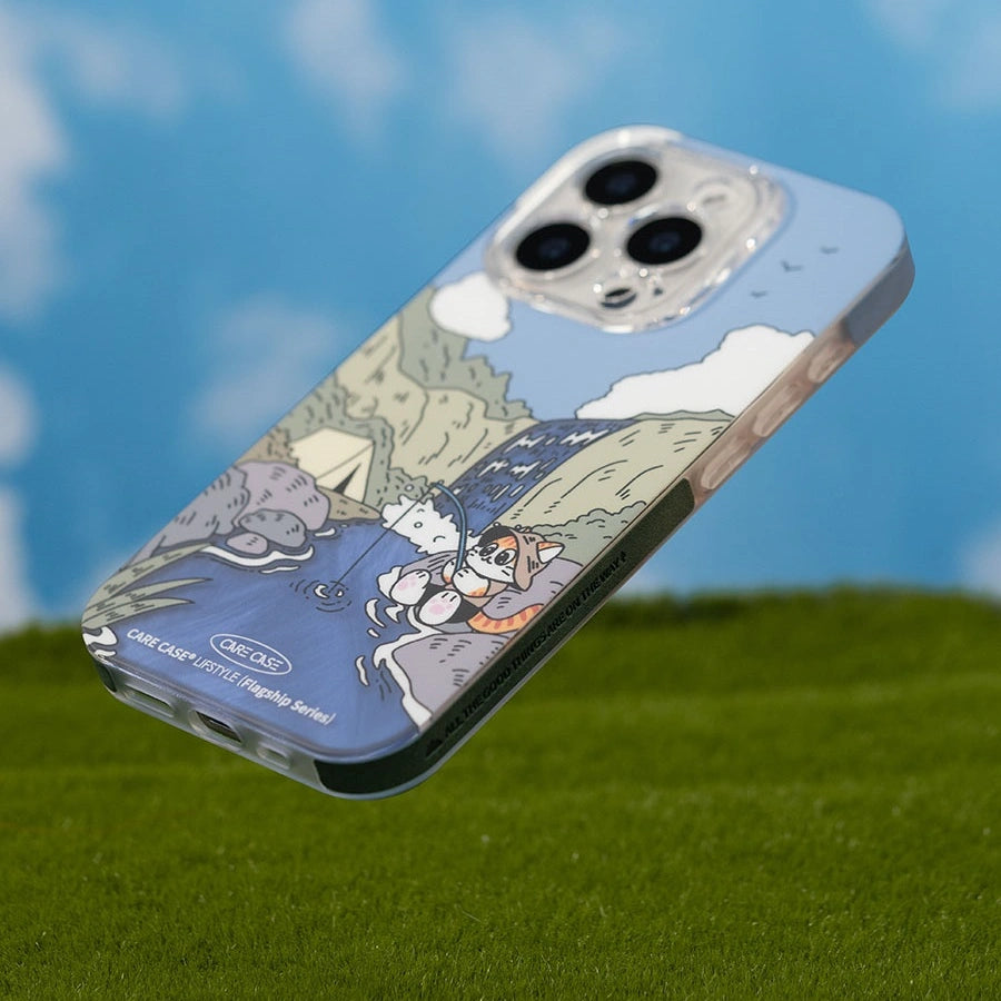 Camping cat adventure phone case for nature and cat enthusiasts