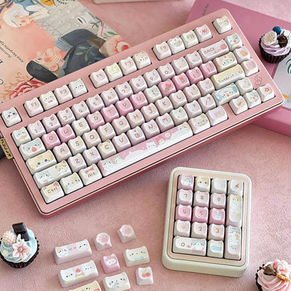 Cupcake Kitten Keycap Set - Detailed Shot of Adorable Kitten Themed Keycaps