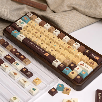 Cute bakery-inspired keycap set for mechanical keyboards with charming cat designs.