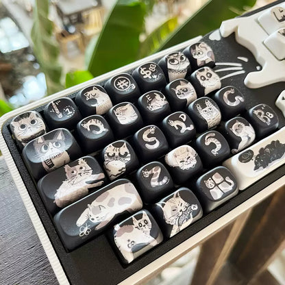 Charming Tai Chi Kitty keycap set with cute cat illustrations, ideal for enhancing mechanical keyboards – a perfect gift for cat enthusiasts and gamers at Cat Lady's Find.