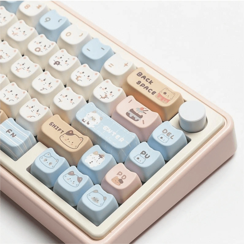 Fancy Cute Cat Keycap Set - Detailed view of the keycaps with cat and dessert designs