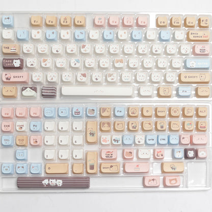 Fancy Cute Cat Keycap Set - Overview of pastel-colored keycaps with cute cat designs