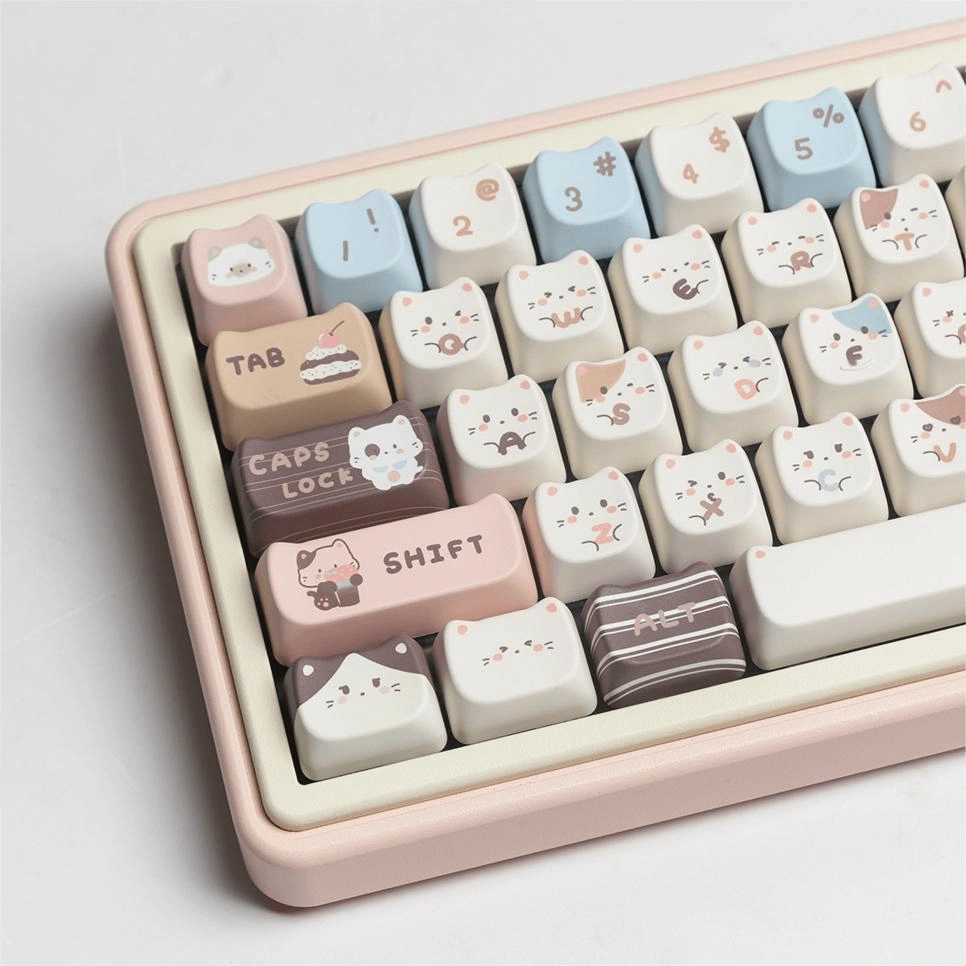 Side view of the Fancy Cute Cat Keycap Set on a mechanical keyboard