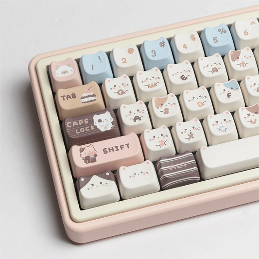 Side view of the Fancy Cute Cat Keycap Set on a mechanical keyboard