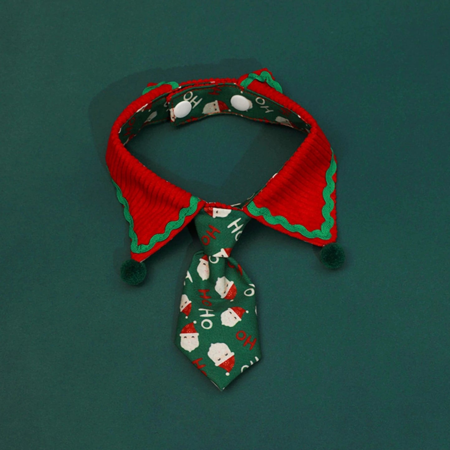 Elf-inspired green and plaid Festive Paws tie for pets, ideal for a holiday look.