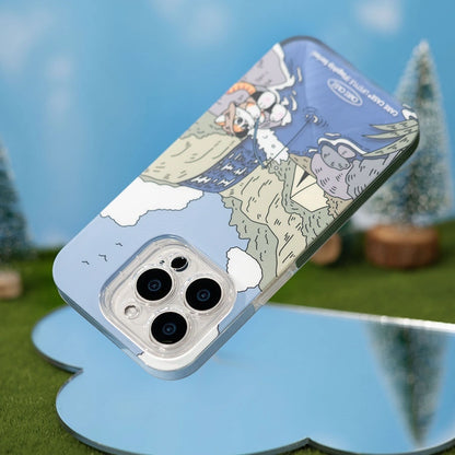 Pawsome phone case with a cat in camping gear fishing by a waterfall