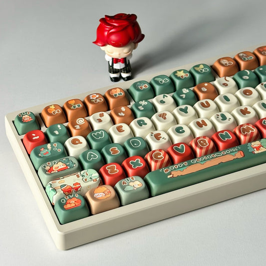 Gingerbread Whiskers Keycap Set featuring Christmas-themed cat designs for mechanical keyboards.