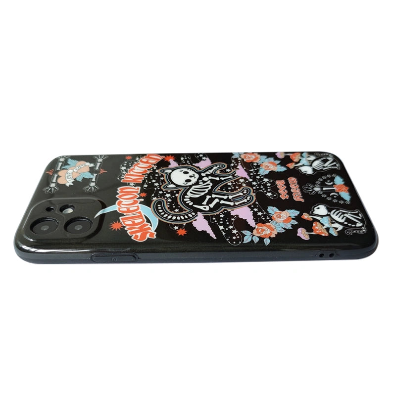 Spooky and stylish Skeleton Kitten phone case with a gothic black cat, perfect for Halloween and cat enthusiasts, from Cat Lady's Find.